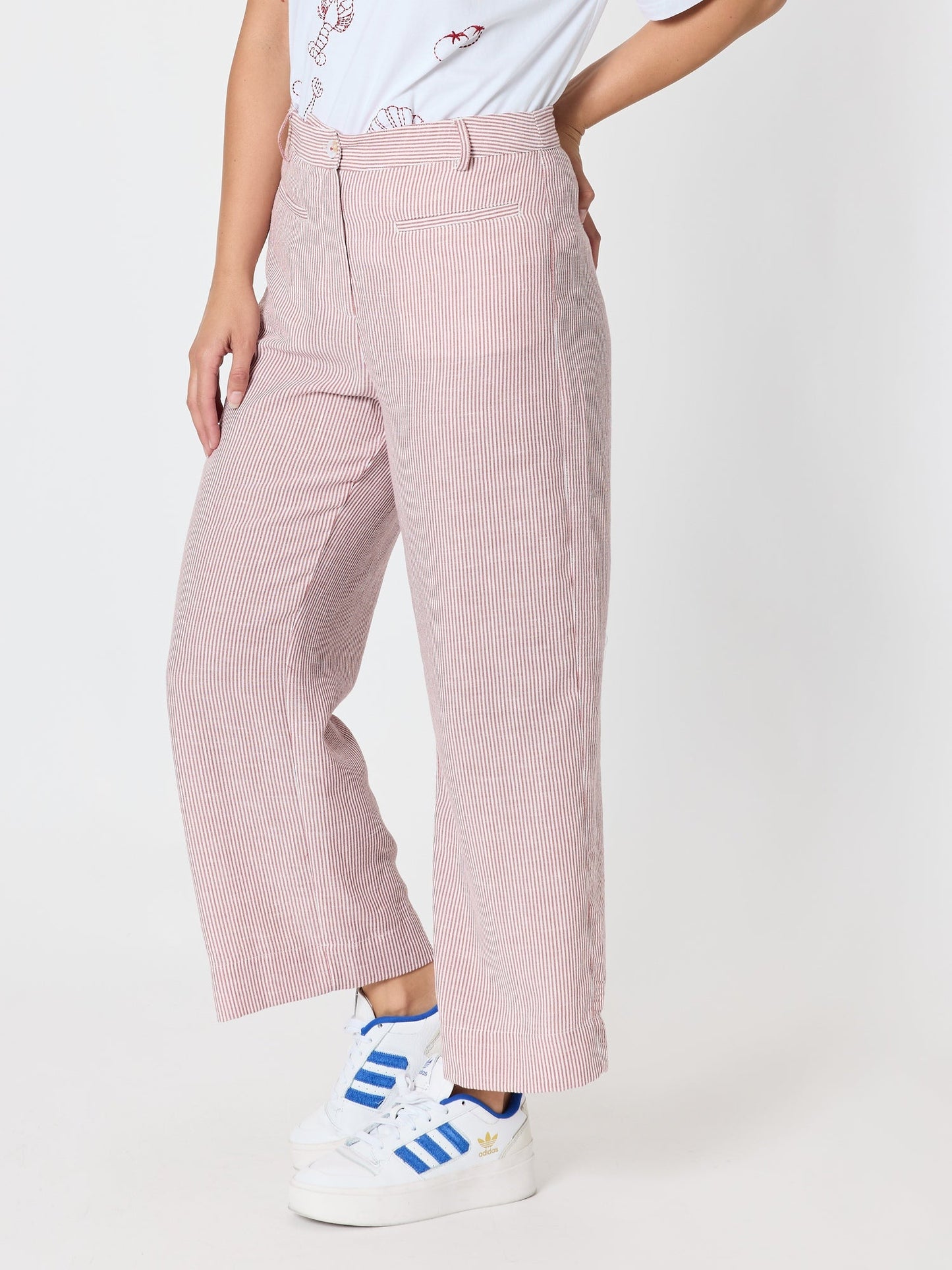 Threadz City Stripe Print Straight Leg Pant (Red White)