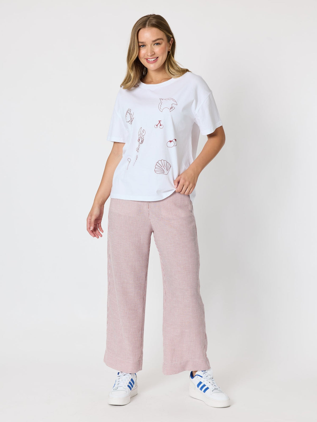 Threadz City Stripe Print Straight Leg Pant (Red White)