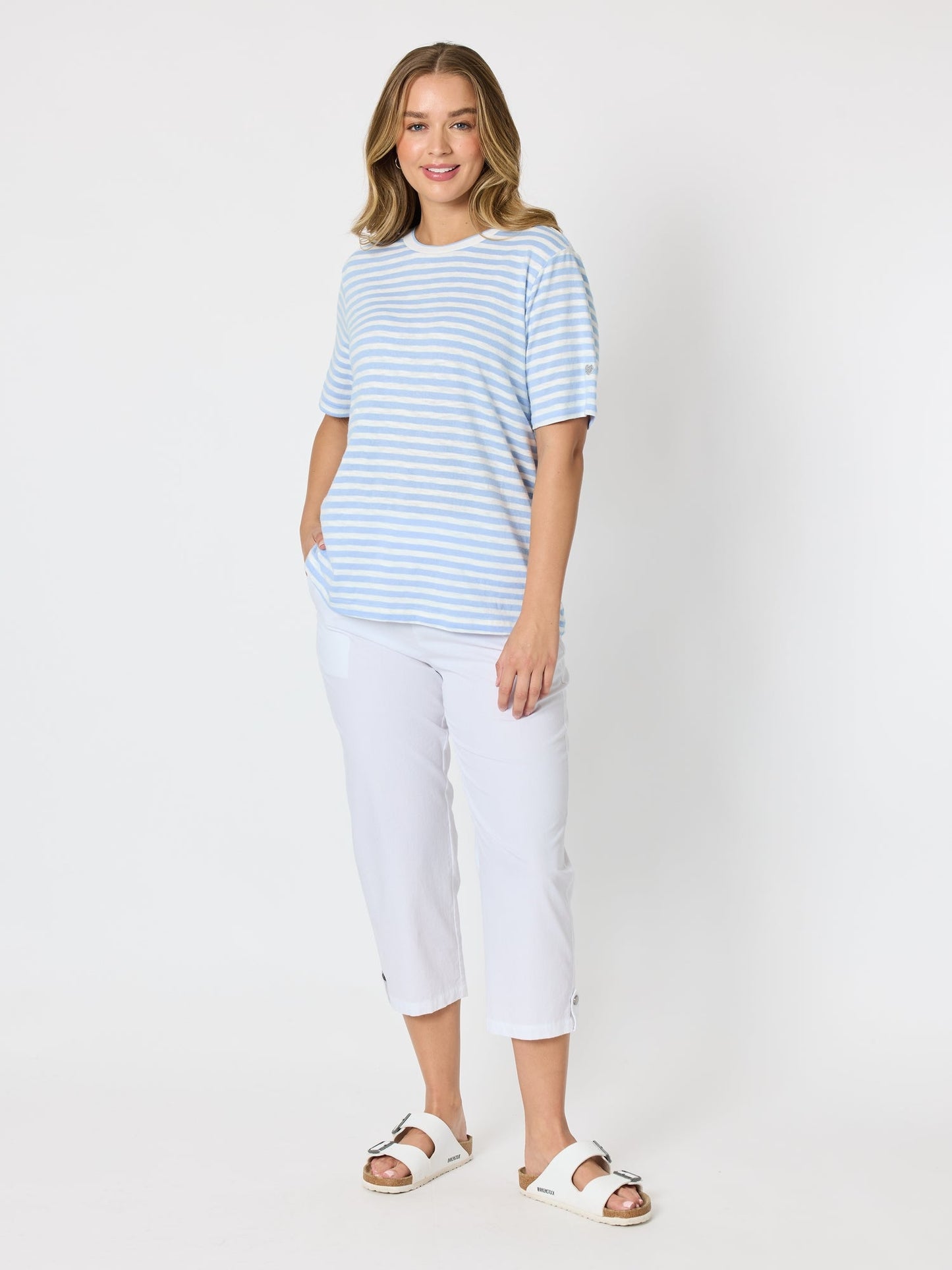 Threadz Charmed Stripe Cotton Tee (Sky Blue)