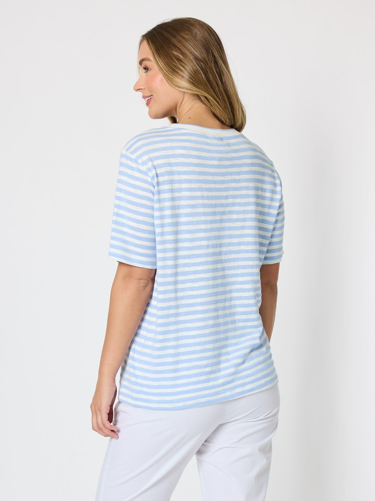 Threadz Charmed Stripe Cotton Tee (Sky Blue)