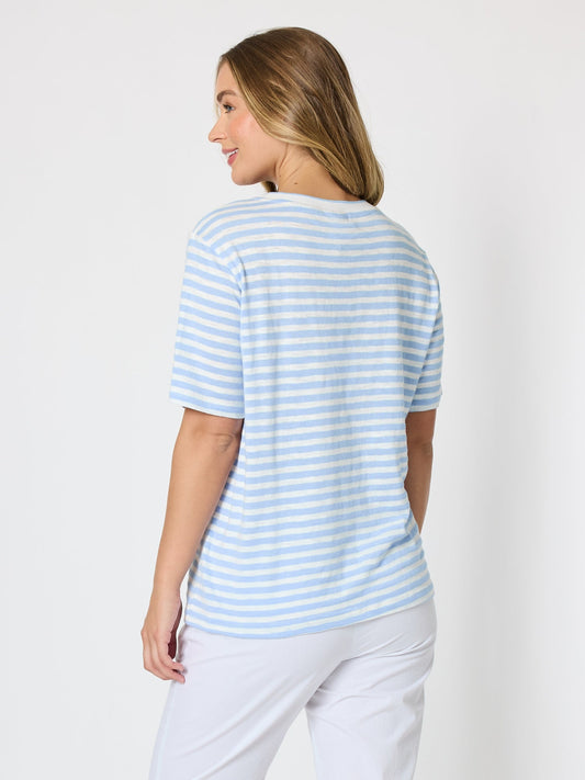 Threadz Charmed Stripe Cotton Tee (Sky Blue)