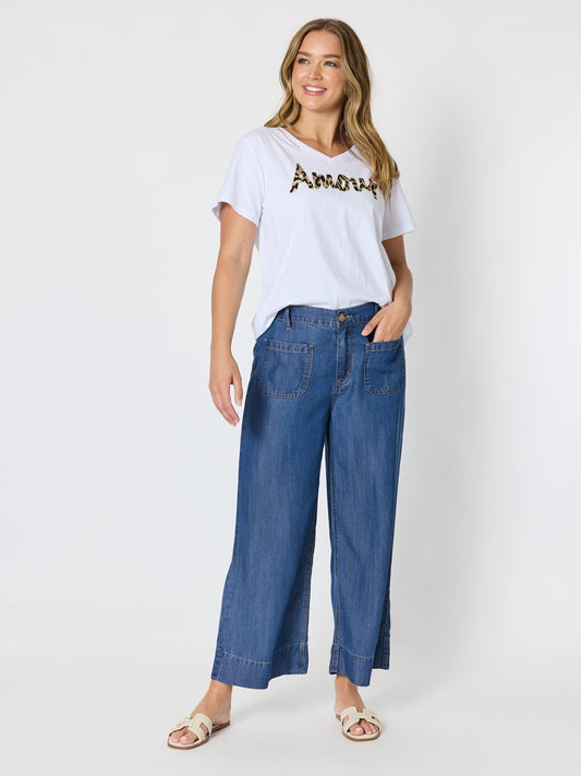 Threadz Dune Carpenter Wide Leg Cropped Pant (Dark Denim)