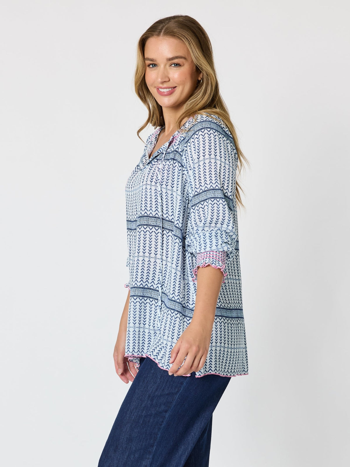 Threadz Canyon Print Top (Navy/White)