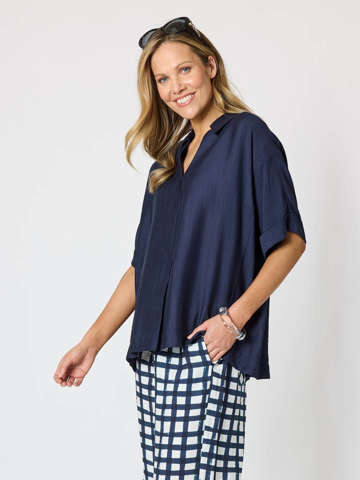 Clarity Del Mar Pleat Detail Top (Navy)