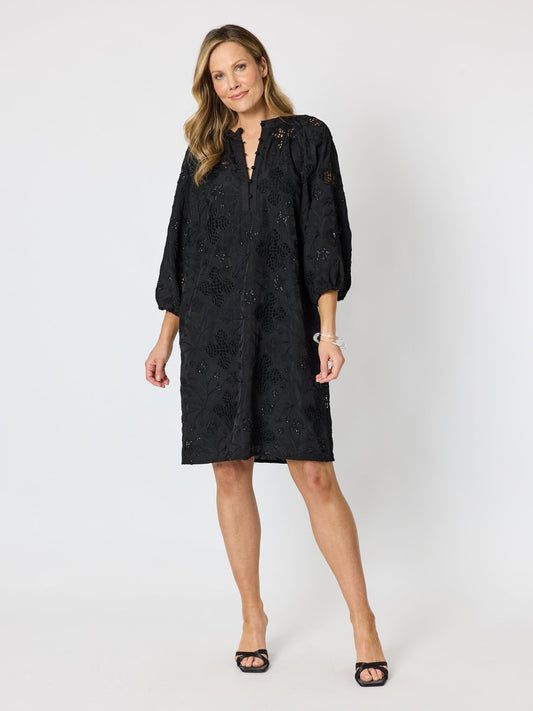 Image of Dresses. Product name - Carmen Embroidered Lace Dress Black in Black colour by brand - Hammock & Vine
