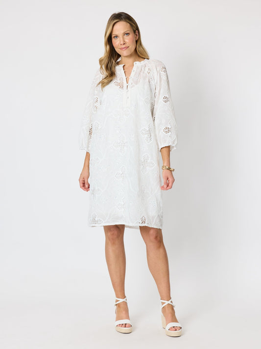 Image of Dresses. Product name - Carmen Embroidered Lace Dress White in White colour by brand - Hammock & Vine