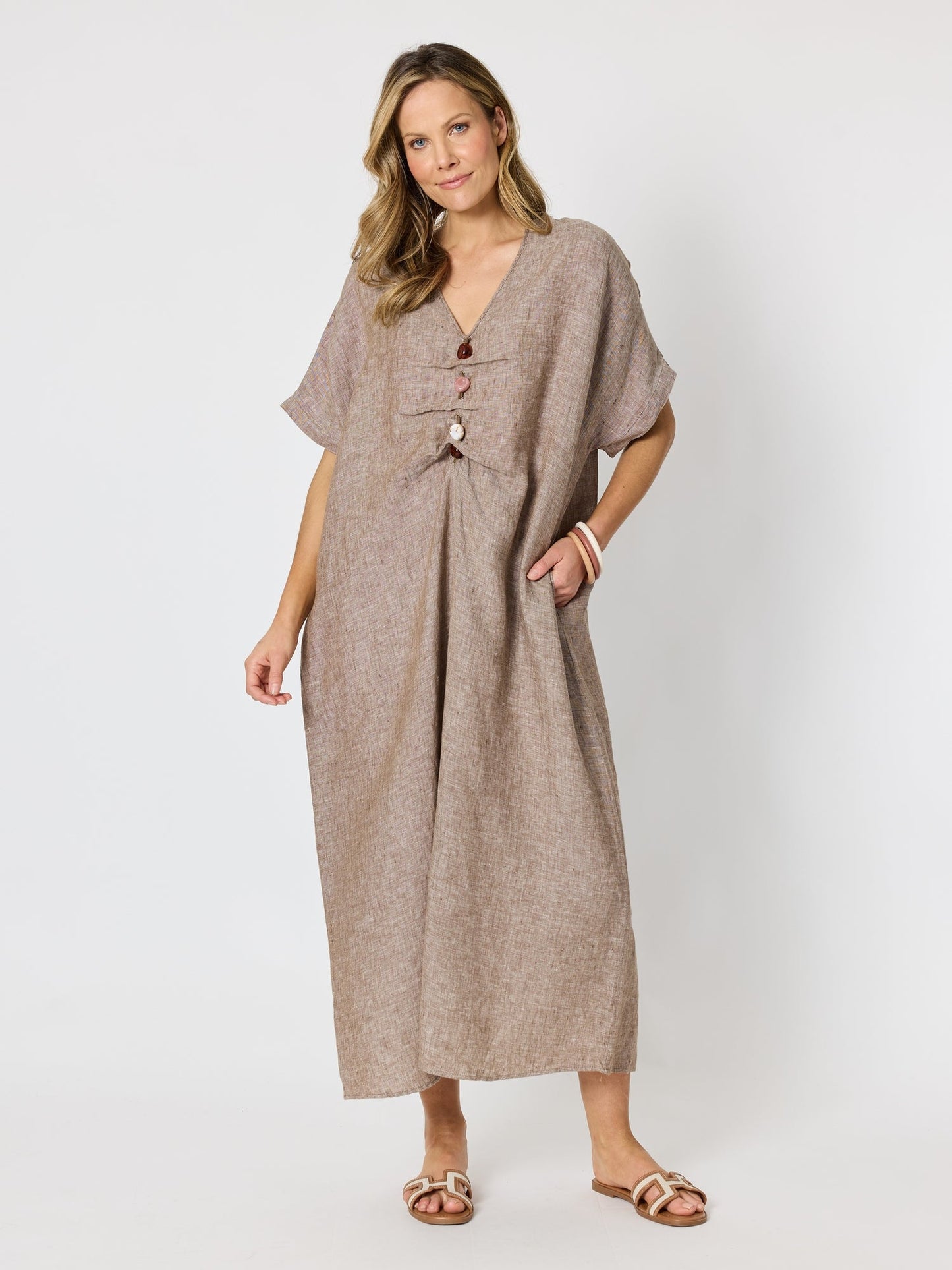 Image of Dresses. Product name - Haven Breeze Linen Dress Mocha in Mocha colour by brand - Hammock & Vine