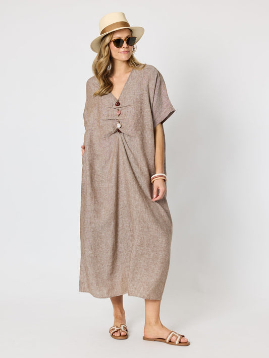 Hammock & Vine Haven Breeze Linen Dress (Mocha)