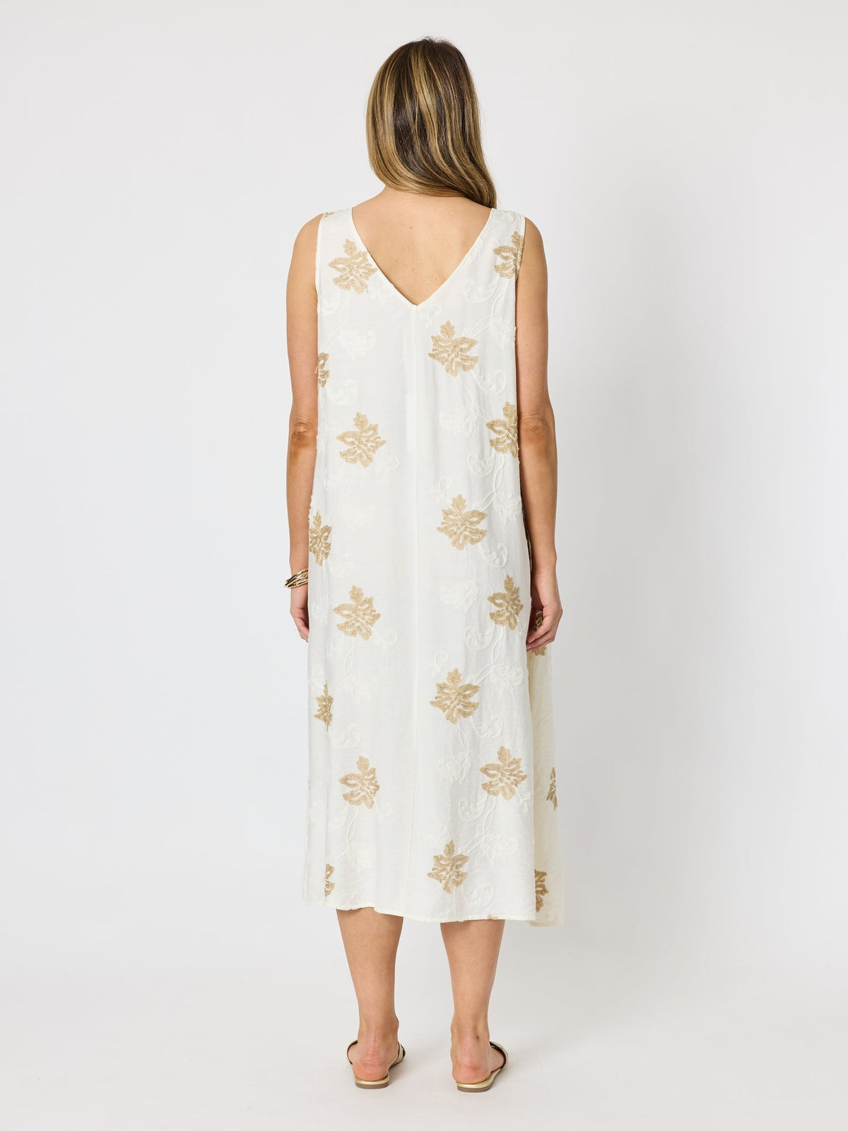 Hammock & Vine Island Breeze Embroidered Dress (Ivory Gold)