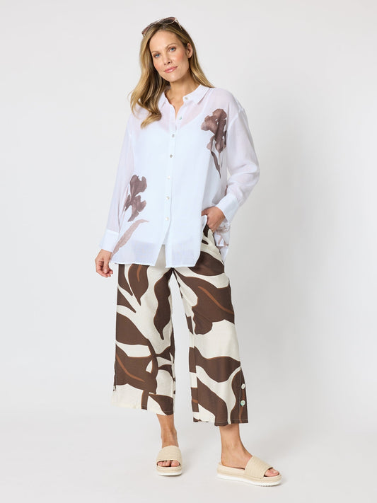 Clarity Rosa Floral Print Sheer Shirt (White Mocha)