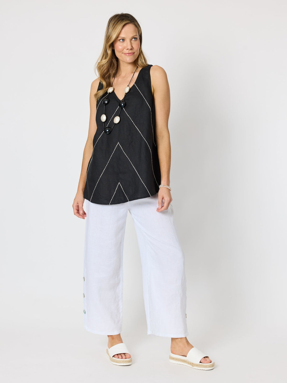 Hammock & Vine Bayview Wide Leg Linen Pant (White)