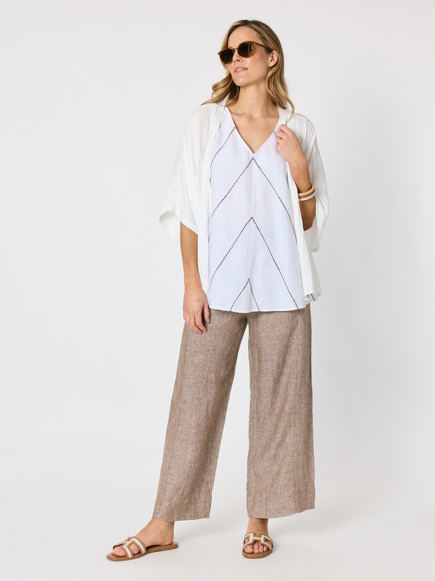 Hammock & Vine Haven Chevron Stitch Linen Cami (White Mocha)