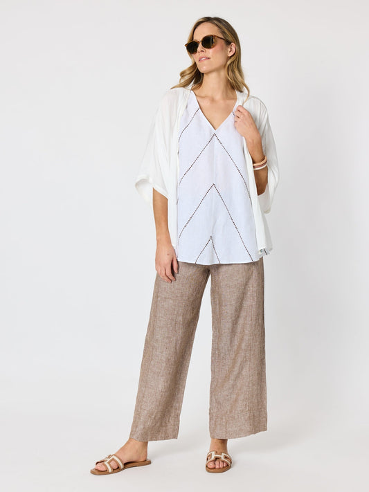 Hammock & Vine Haven Chevron Stitch Linen Cami (White Mocha)