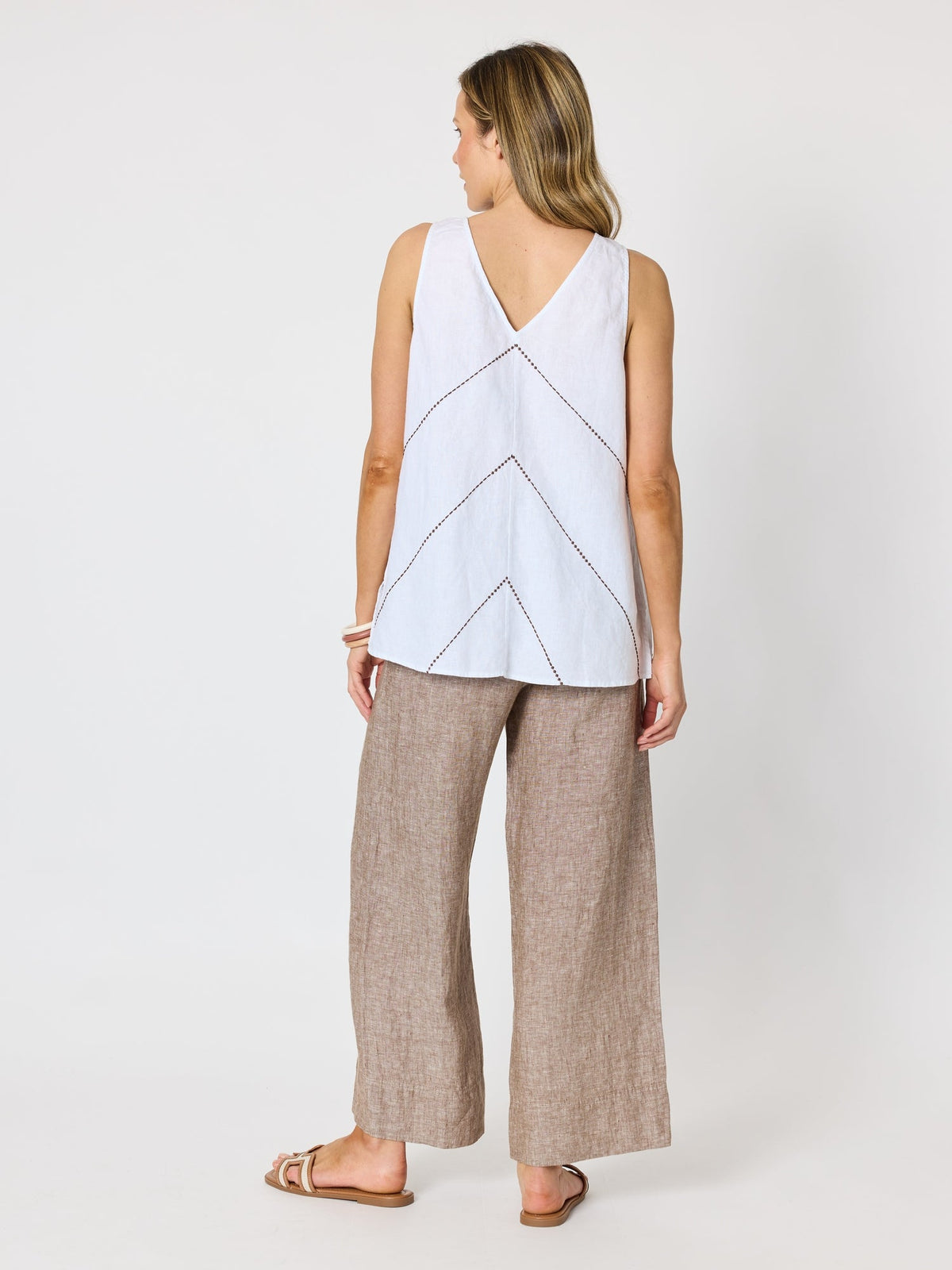 Hammock & Vine Haven Chevron Stitch Linen Cami (White Mocha)