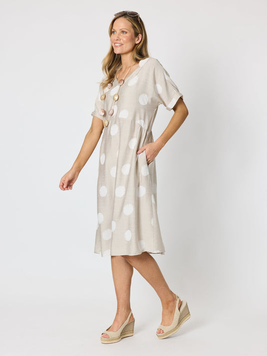 Clarity Riviera Spot Print Dress (Natural/White)