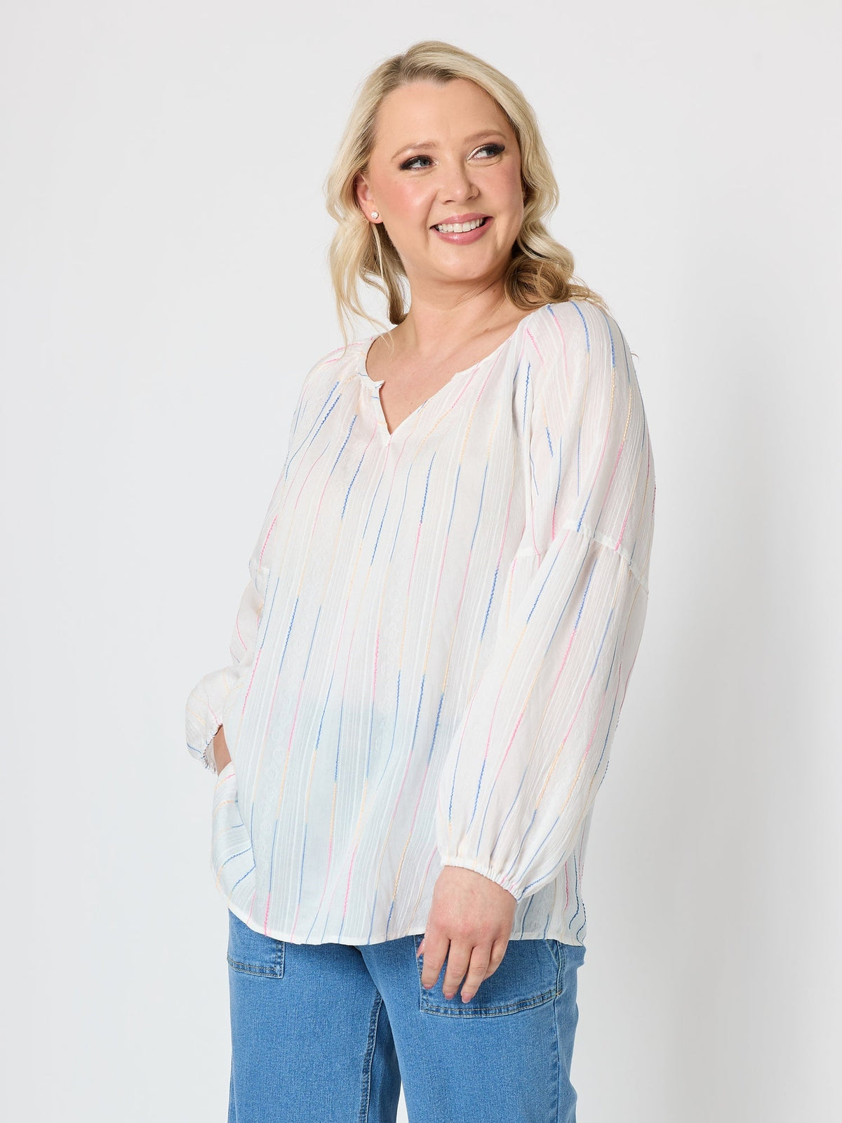 Gordon Smith Sail Stripe Print Top (White Multi)