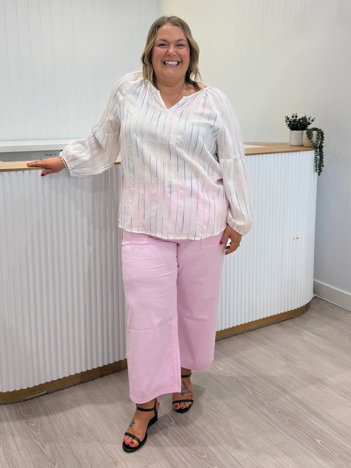Gordon Smith Hudson Wide Leg Crop Jean (Pale Pink)