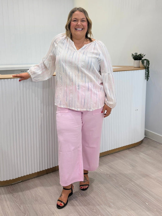 Gordon Smith Hudson Wide Leg Crop Jean (Pale Pink)