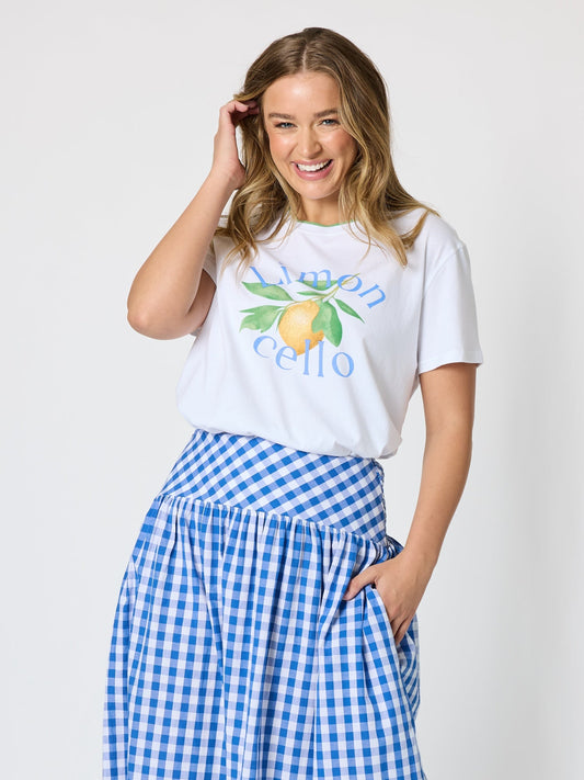 Image of T-Shirts. Product name - Limoncello Print Cotton Tee White in White colour by brand - Threadz