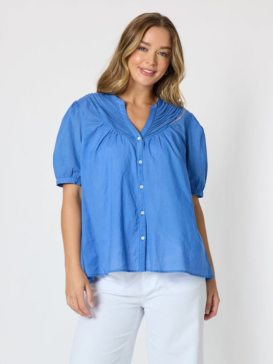Image of Shirts. Product name - Acacia Cotton Shirt Azure in Azure colour by brand - Threadz