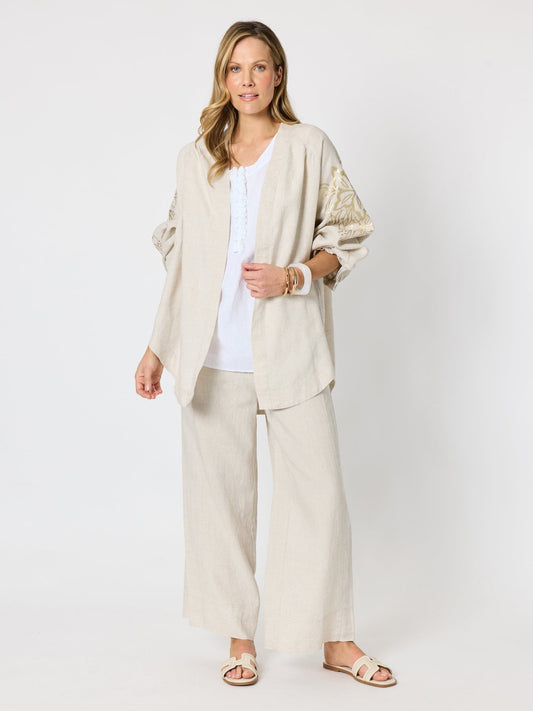 Hammock & Vine Soleil Foil Print Linen Duster (Natural Gold)