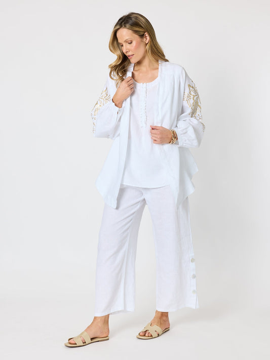 Hammock & Vine Soleil Foil Print Linen Duster (White/Gold)