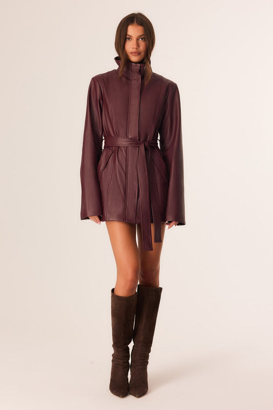 Image of Coats & Jackets. Productname: SNDYS SCOUT FAUX LEATHER JACKET in Plum colour by brand - SNDYS