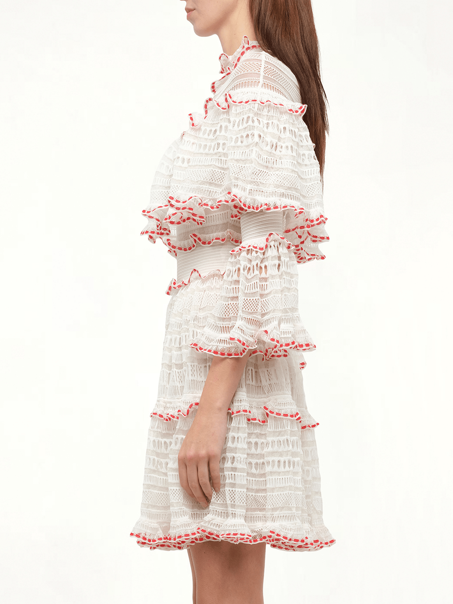 ALEXANDER MCQUEEN AMQ Volume Lace Mini Dress (White)