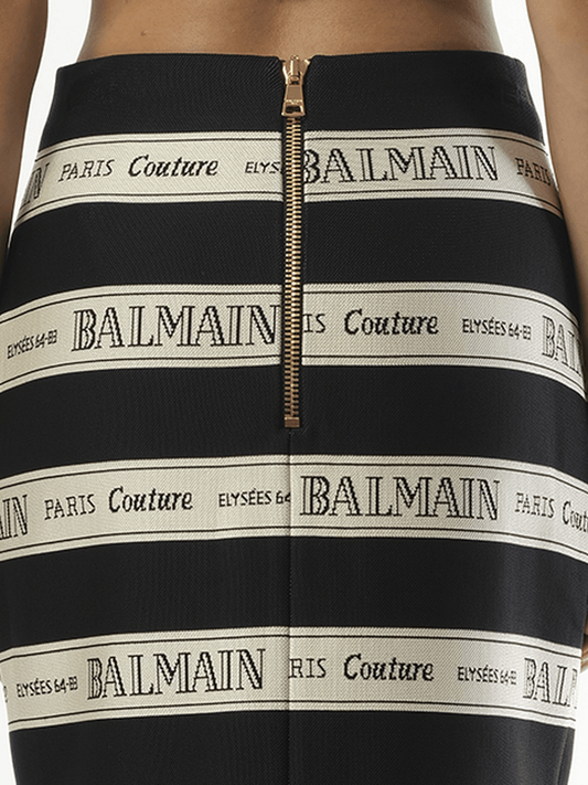 BALMAIN Striped Balmain Jacquard Short Skirt (Black Beige)