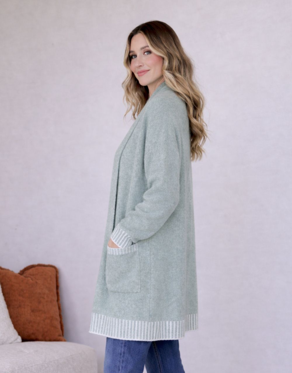 132 Fashion Vera Blanket Stitch Coatigan (Sage)