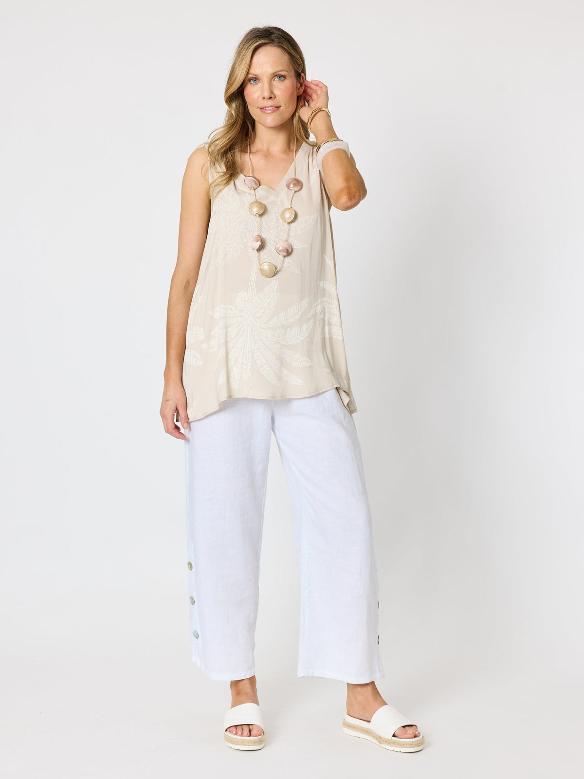 Hammock & Vine Sunset Palm Print Cami (Natural/White)