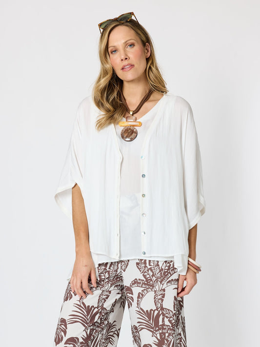 Image of Cardigans. Product name - Luxe Short Sleeve Cardigan Ivory in Ivory colour by brand - Hammock & Vine