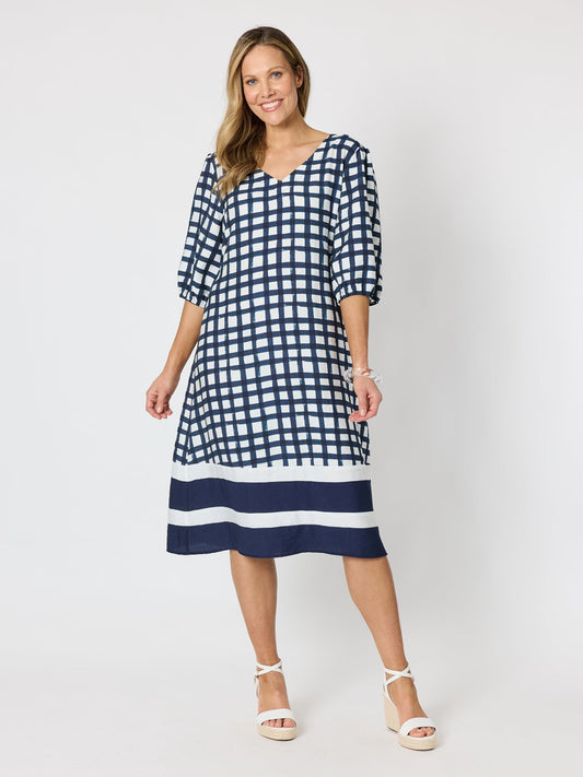Clarity Monaco Grid Print Dress (Navy/White)