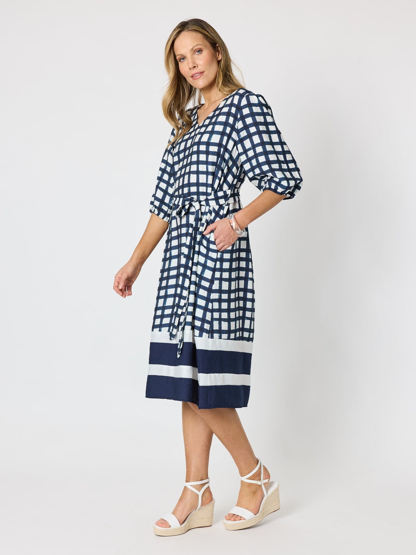 Clarity Monaco Grid Print Dress (Navy/White)