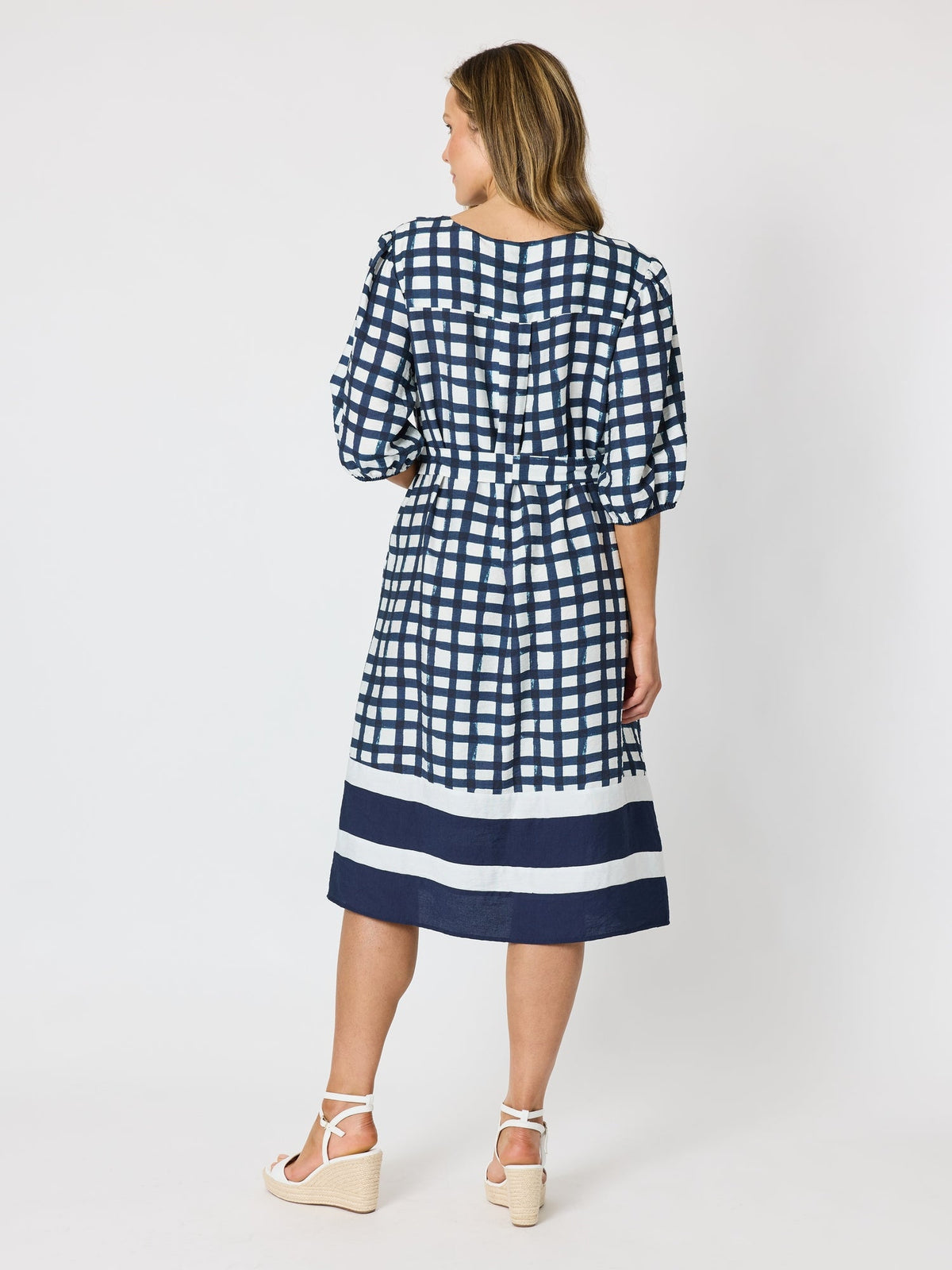 Clarity Monaco Grid Print Dress (Navy/White)