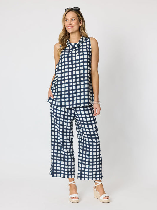 Clarity Monaco Grid Print Top (Navy/White)