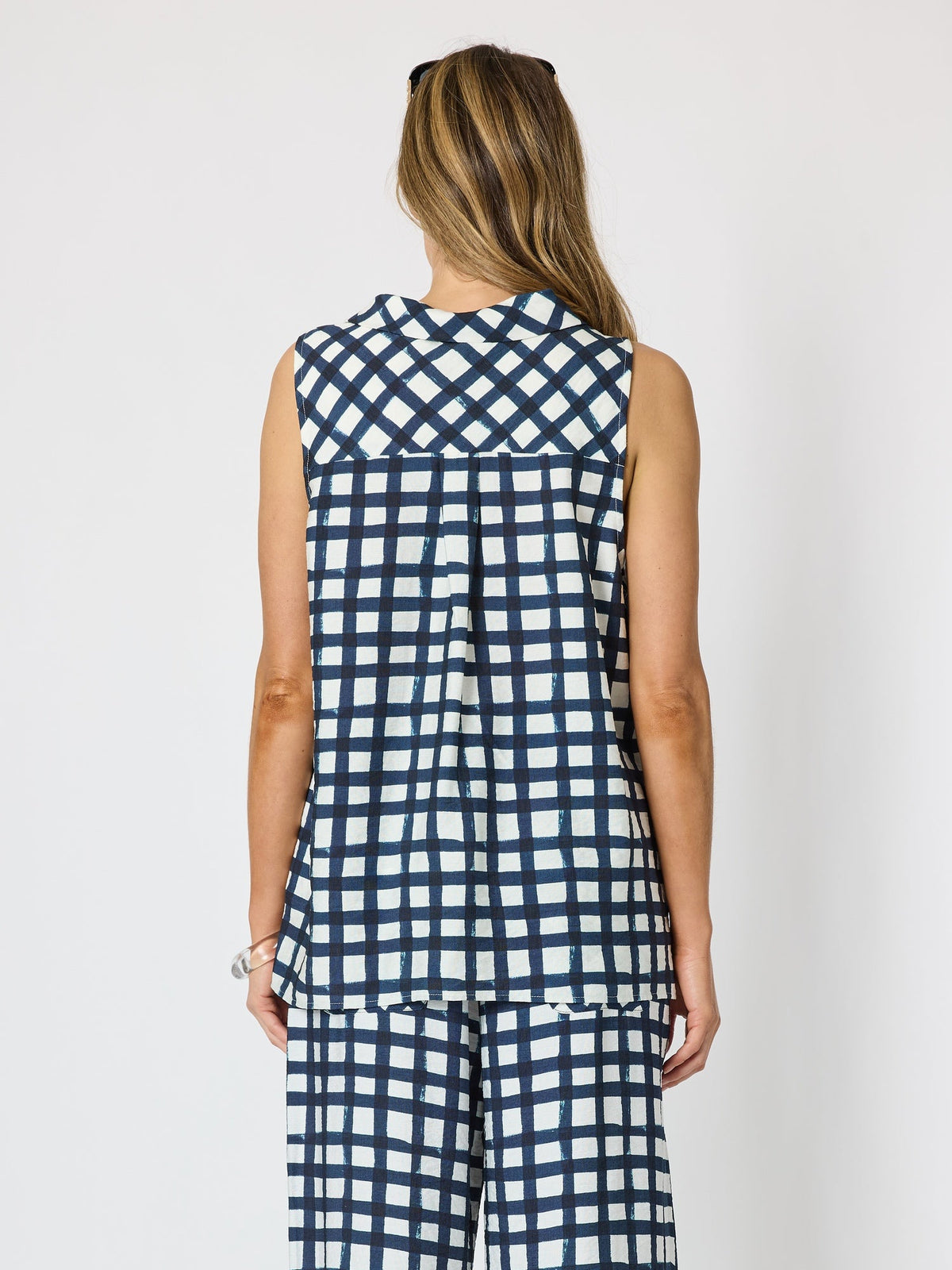 Clarity Monaco Grid Print Top (Navy/White)