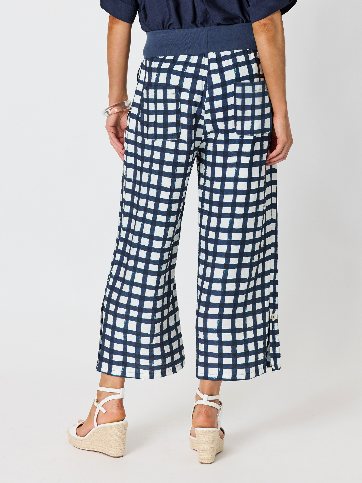 Clarity Monaco Grid Print Wide Leg Pant (Navy/White)