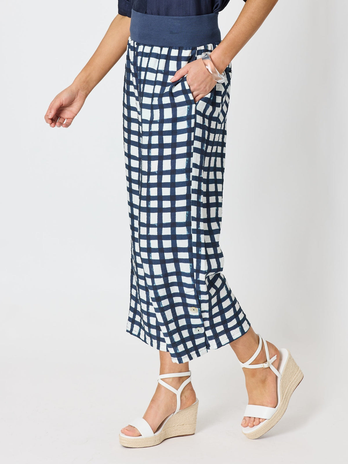 Clarity Monaco Grid Print Wide Leg Pant (Navy/White)