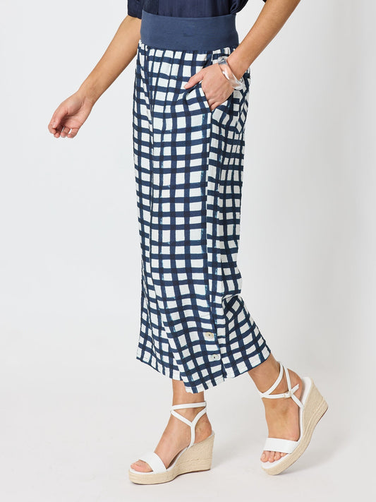 Clarity Monaco Grid Print Wide Leg Pant (Navy/White)