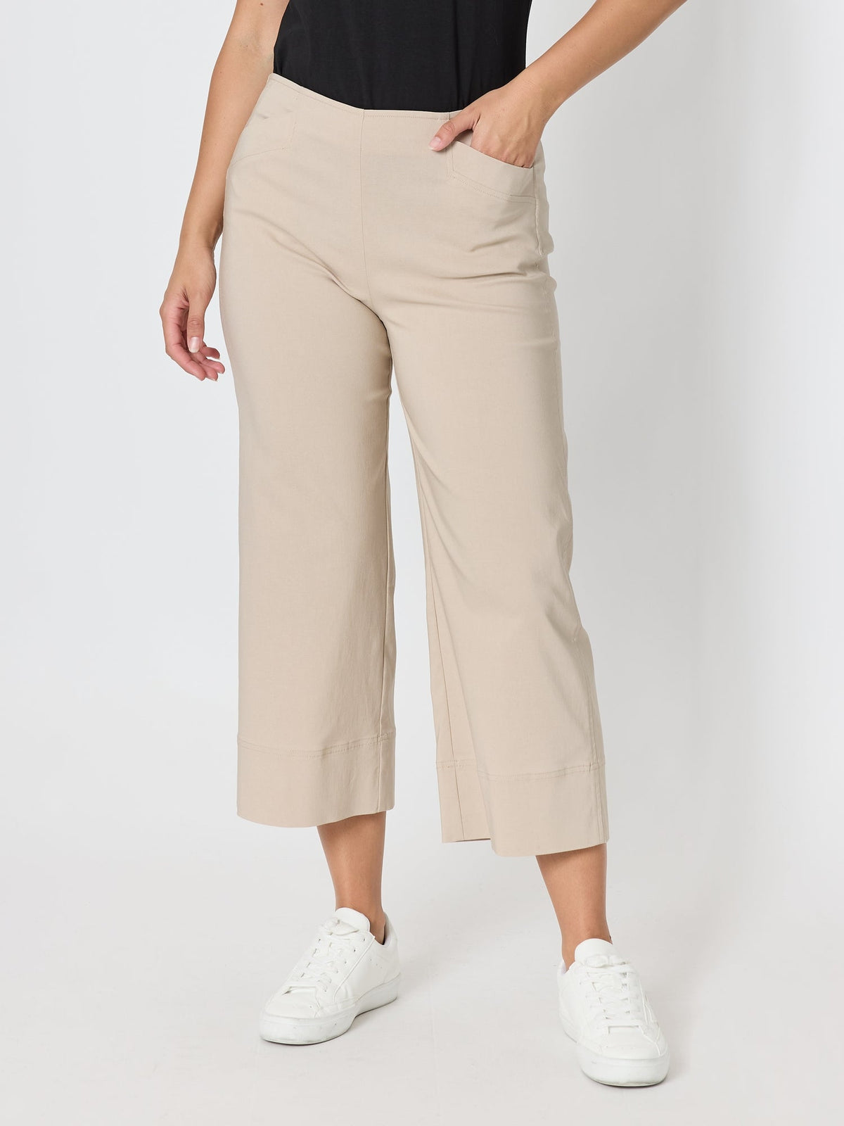 Image of a model wearing Pants. Product name - Zara Wide Leg Pant Natural in Natural colour by brand - Threadz