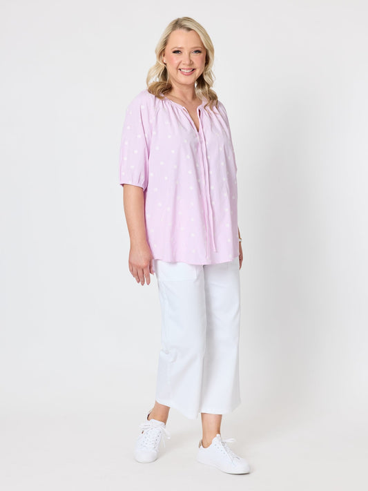 Gordon Smith Monaco Embroidered Spot Top (Pale Pink)