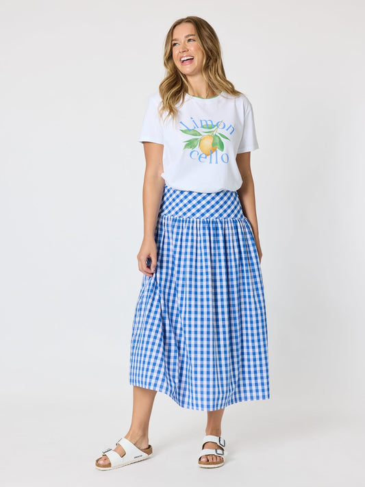 Threadz Amalfi Gingham Check Skirt (Azure White)