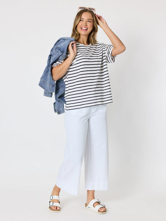 Threadz Coffee Days Stripe Tee (Navy/White)