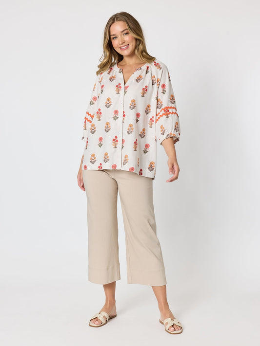 Threadz Candelabra Flower Print Top (Natural Multi)