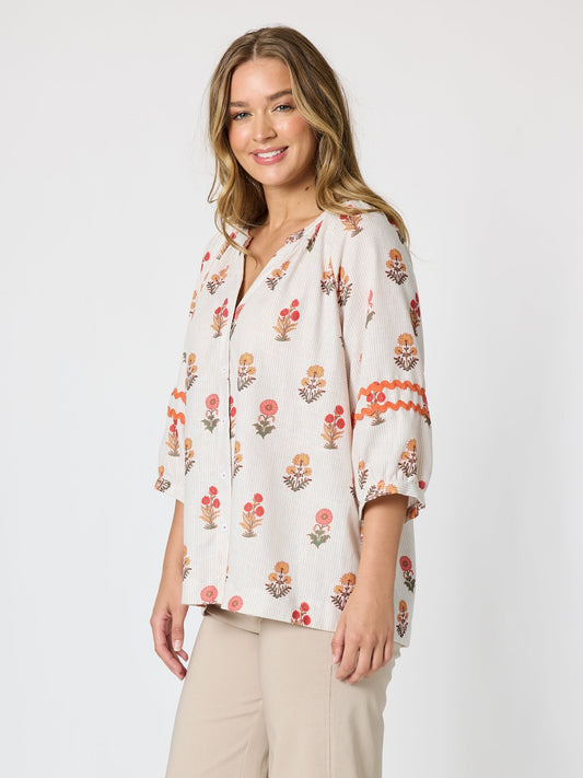 Threadz Candelabra Flower Print Top (Natural Multi)