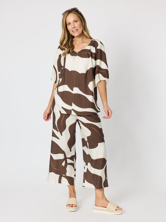 Clarity Bay Leaf Wide Leg Pant (Mocha Multi)