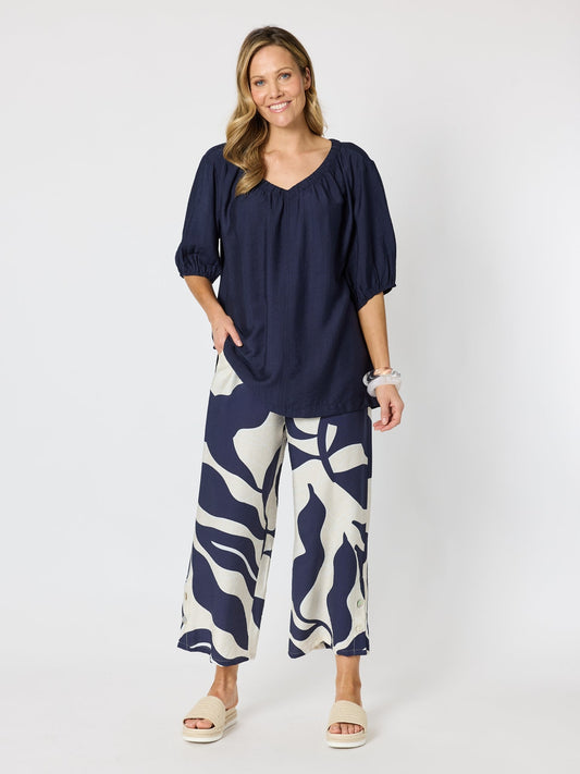 Clarity Bay Leaf Wide Leg Pant (Navy Multi)