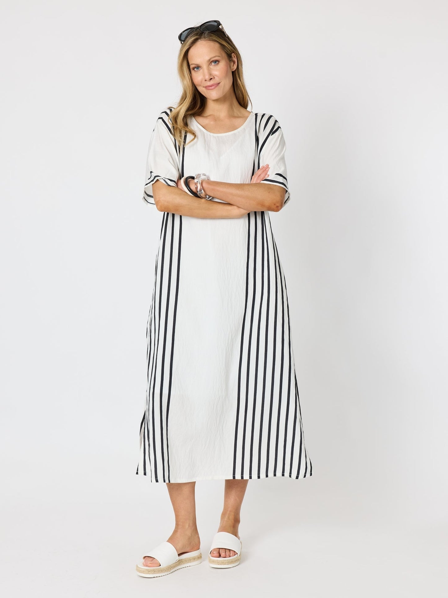 Clarity Sevilla Stripe Print Dress (White/Black)