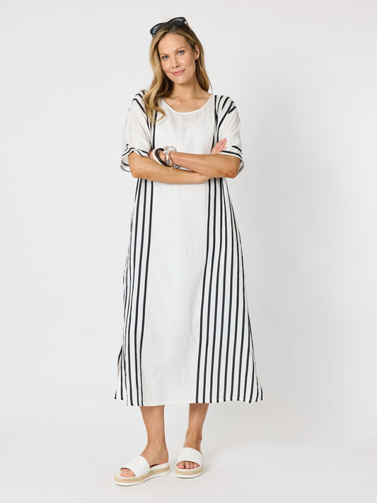 Clarity Sevilla Stripe Print Dress (White/Black)